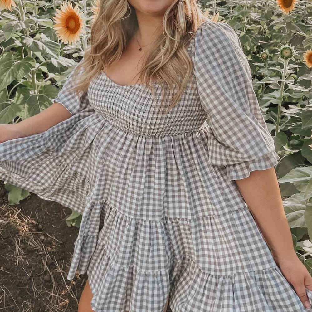 Chic Gingham Puff Sleeve Mini Dress